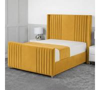 Living Comfort Bedz Emilia Upholstered Gas Lift Storage Bed with 48 Inch Headboard in Mustard | Size: King Living Comfort Bedz Mustard King