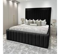 Living Comfort Bedz Hampton Slatted Base Upholstered Bed with 54-Inch panel Headboard in Black | Size: Double Living Comfort Bedz Black Double