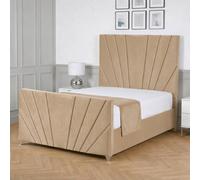 Living Comfort Bedz Lumina Plush Velvet Upholstered Bed Slatted Base with 48Inch Headboard in Beige | Size: Double Living Comfort Bedz Beige Double