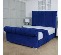 Living Comfort Bedz Orion Plush Velvet Upholstered Bed Slatted Base with 48Inch Headboard in Blue | Size: King Living Comfort Bedz Blue King