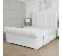 Living Comfort Bedz Orion Plush Velvet Upholstered Bed Slatted Base with 48Inch Headboard in White | Size: Super King Living Comfort Bedz White Super King