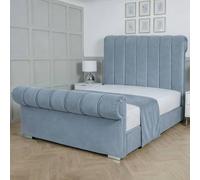 Living Comfort Bedz Orion Upholstered Gas Lift Storage Bed with 48 Inch Headboard in Light Blue | Size: Double Living Comfort Bedz Light Blue Double