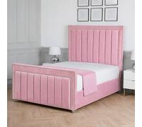 Living Comfort Bedz Royale Plush Velvet Upholstered Bed Slatted Base with 48Inch Headboard in Pink | Size: Double Living Comfort Bedz Pink Double