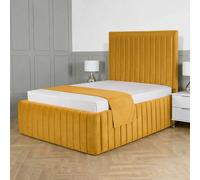 Living Comfort Bedz Saint Germain Plush Upholstered Bed Slatted Base - 48Inch Headboard in Mustard | Size: Small Double Living Comfort Bedz Mustard Small Double