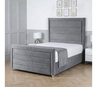 Living Comfort Bedz Selena Plush Velvet Upholstered Bed Slatted Base with 48Inch Headboard in Grey | Size: Small Double Living Comfort Bedz Grey Small Double