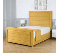 Living Comfort Bedz Selena Plush Velvet Upholstered Bed Slatted Base with 48Inch Headboard in Mustard | Size: Small Double Living Comfort Bedz Mustard Small Double