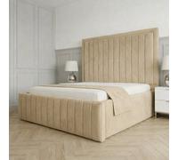 Living Comfort Bedz Sovereign Plush Velvet Upholstered Bed Slatted Base - 48Inch Headboard in Beige | Size: King Living Comfort Bedz Beige King