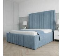 Living Comfort Bedz Sovereign Plush Velvet Upholstered Bed Slatted Base - 48Inch Headboard in Light Blue | Size: Super King Living Comfort Bedz Light Blue Super King