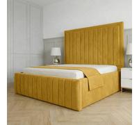 Living Comfort Bedz Sovereign Plush Velvet Upholstered Bed Slatted Base - 48Inch Headboard in Mustard | Size: Super King Living Comfort Bedz Mustard Super King