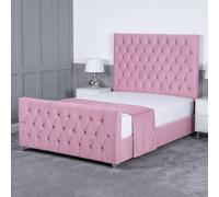 Living Comfort Bedz Vertex Plush Velvet Upholstered Bed Slatted Base with 48Inch Headboard in Pink | Size: Single Living Comfort Bedz Pink Single