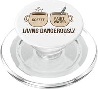 Living Dangerously Coffee vs Paint Water Funny Miniature Men PopSockets PopGrip for MagSafe