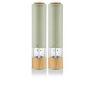 Living+ Electric Salt and Pepper Grinder Set - Automatic Battery Salt & Pepper Mills with Adjustable Grind, Built-In Light, Sleek Matte + Wood Trim Design, Easy Refill, Durable Ceramic Spice Grinder