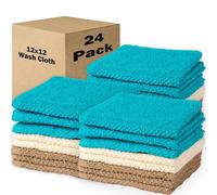 Living Fashions Washcloths Set of 24 - Popcorn Weave Wash Cloth Designed to Exfoliate Your Hands, Body or Face - Absorbent 100% Ring Spun Cotton - Size 12" X 12" - Colors Teal, Cream & Taupe