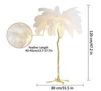 Living Floor Lamp Lamps Creative Light Feather Shade, Palm Gold Lamp Body, Dimmable Beautiful Feather Bedside Farmhouse Decor Tall Lamp Standing Lamp Reading Light (1.2M)