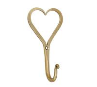 Living Ideas Hand Forged Heart Hook Wrought Iron Handmade Rustic Wall Hook for Towel, Plant & Mug Blacksmith Farmhouse Bathroom Coat Hook Rack Antique Brass Heavy Duty Kitchen Utensils Gold Hooks