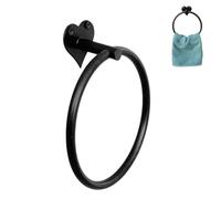 Living Ideas Hand Forged Heart Shape Towel Ring Holder Wrought Iron Handmade Wall Mounted Hand Towel Holder Modern Farmhouse Kitchen Towel Ring Heavy Duty Bathroom Towel Ring Matt Black