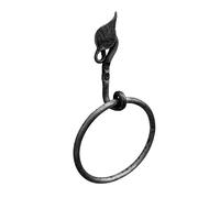 Living Ideas Hand Forged Metal Leaf Wall Mounted Hand Towel Holder Modern Farmhouse Kitchen or Bathroom Heavy Duty Towel Ring Holder Black Antique Finish Wrought Iron