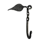 Living Ideas Hand Forged Wall Mounted Leaf Hook Wrought Iron Handmade Metal Rustic Hook for Plant, Mug & Hat Blacksmith Farmhouse Decor Coat Hook Rack Antique Finish Heavy Duty Kitchen Towel Hooks
