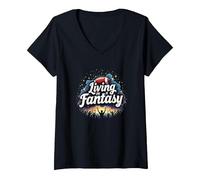 Living in a Fantasy Football Fan Dream V-Neck T-Shirt, Women, Black, L