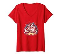 Living in a Fantasy Football Fan Dream V-Neck T-Shirt, Women, Red, L