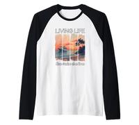 Living Life One Cruise at a Time Sunset Island Ship Art Raglan Baseball Tee
