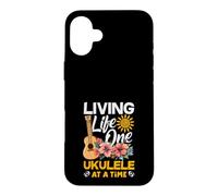 Living Life One Ukulele At A Time Floral Tropical Sunset Case for iPhone 16 Plus