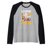 Living Life One Ukulele At A Time Floral Tropical Sunset Raglan Baseball Tee