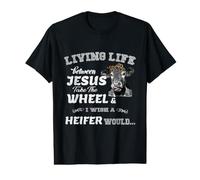 Living Life Somewhere Between Jesus Take The Wheel Cow Value Graphic T-Shirt