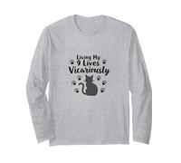 Living My 9 Lives Vicariously Cat Lover Humor Long Sleeve T-Shirt, Adult Unisex, Heather Grey, S