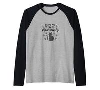 Living My 9 Lives Vicariously Cat Lover Humor Raglan Baseball Tee, Men, Black/Athletic Heather, S