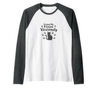 Living My 9 Lives Vicariously Cat Lover Humor Raglan Baseball Tee, Men, Dark Heather/White, XL