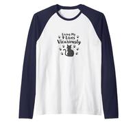 Living My 9 Lives Vicariously Cat Lover Humor Raglan Baseball Tee, Men, Navy/White, S