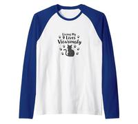 Living My 9 Lives Vicariously Cat Lover Humor Raglan Baseball Tee, Men, Royal Blue/White, XL