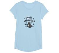Living My 9 Lives Vicariously Cat Lover Humor T-Shirt, Girls, Baby Blue, Small