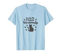 Living My 9 Lives Vicariously Cat Lover Humor T-Shirt, Men, Baby Blue, L