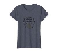 Living My 9 Lives Vicariously Cat Lover Humor T-Shirt, Women, Heather Blue, XXL