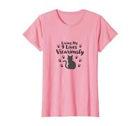 Living My 9 Lives Vicariously Cat Lover Humor T-Shirt, Women, Pink, S