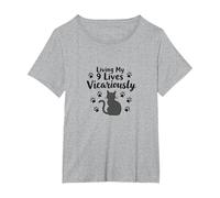 Living My 9 Lives Vicariously Cat Lover Humor T-Shirt, Women's Plus, Heather Grey, 5X