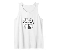 Living My 9 Lives Vicariously Cat Lover Humor Tank Top, Men, White, XL