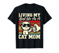 Living My Best Life As A Cat Mom Retro Cat Lover Mama Mother T-Shirt