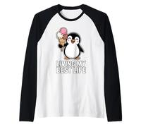 Living My Best Life Funny Penguin Ice Cream Humor Raglan Baseball Tee