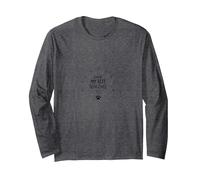 Living My Best Nine Lives Cat Lover Paw Print Long Sleeve T-Shirt, Adult Unisex, Dark Heather Grey, XL