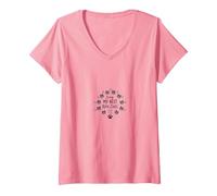 Living My Best Nine Lives Cat Lover Paw Print V-Neck T-Shirt, Women, Pink, S