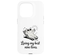 Living My Best Nine Lives Funny Cat Pun Case for iPhone 15 Pro