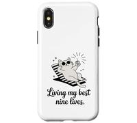Living My Best Nine Lives Funny Cat Pun Case for iPhone X/XS