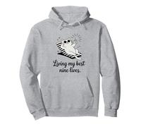 Living My Best Nine Lives Funny Cat Pun Pullover Hoodie