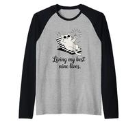 Living My Best Nine Lives Funny Cat Pun Raglan Baseball Tee