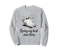Living My Best Nine Lives Funny Cat Pun Sweatshirt