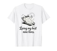 Living My Best Nine Lives Funny Cat Pun T-Shirt