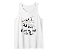 Living My Best Nine Lives Funny Cat Pun Tank Top